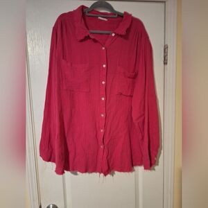 Womens Plus Chic Soul 3X Bright Pink‎ Button-Up Shirt